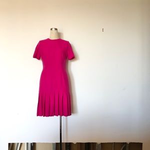 Edie Johne - Vintage Hot Pink Wool Pleated Dress